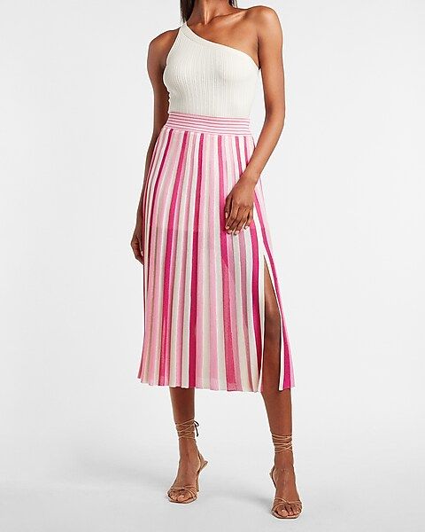 High Waisted Striped Midi Skirt | Express