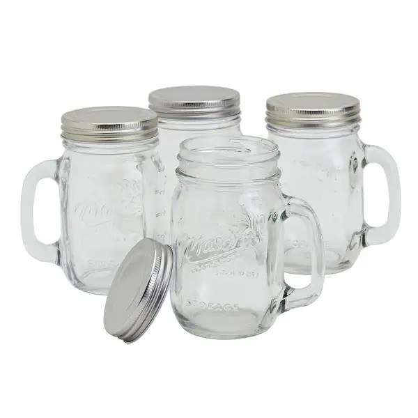 Mason Craft & More 4-piece 16oz Glass Jars with Handles and Lids | Bed Bath & Beyond