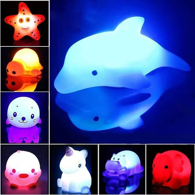 Bath Toys, 8 Packs Light-Up Floating Pool Fun Unicorn Dolphin Toys, 7 Color Flashing Bathtub Wate... | Amazon (US)