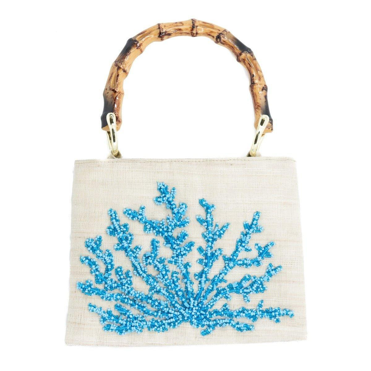 Beaded Blue Coral Handbag with Bamboo Handle | The Well Appointed House, LLC