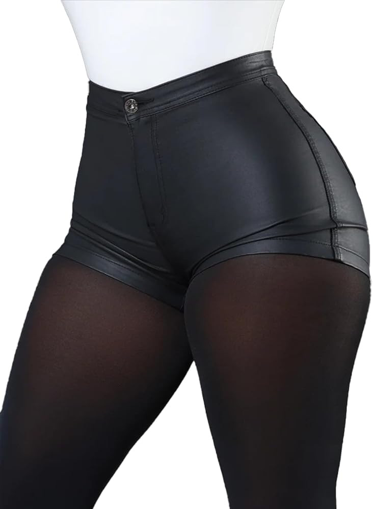 Women's Black Faux Leather Shorts High Waist Sexy Stretch Mini Booty Hot Shorts | Amazon (US)