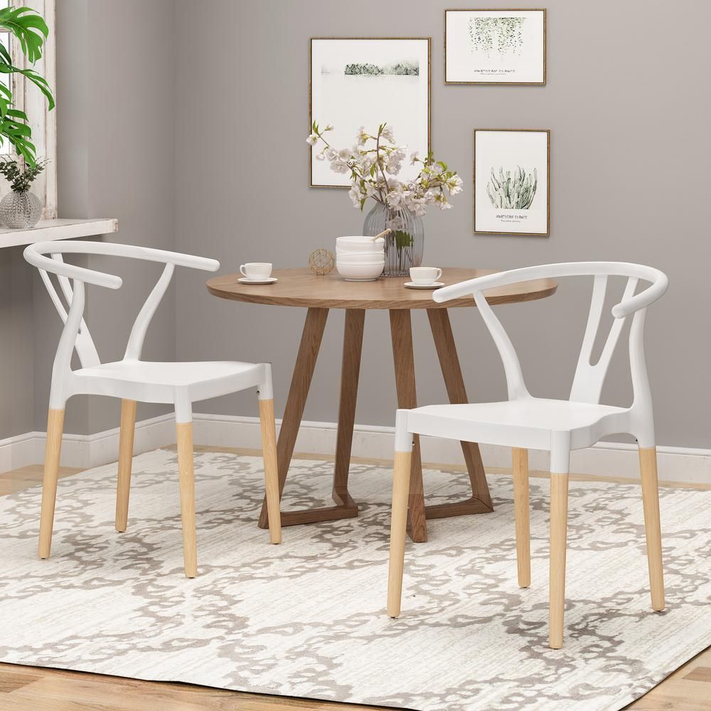 NOBLE HOUSE HOME FURNISH Mountfair White and Natural Wood Dining Chair (Set of 2), White/Natural | The Home Depot