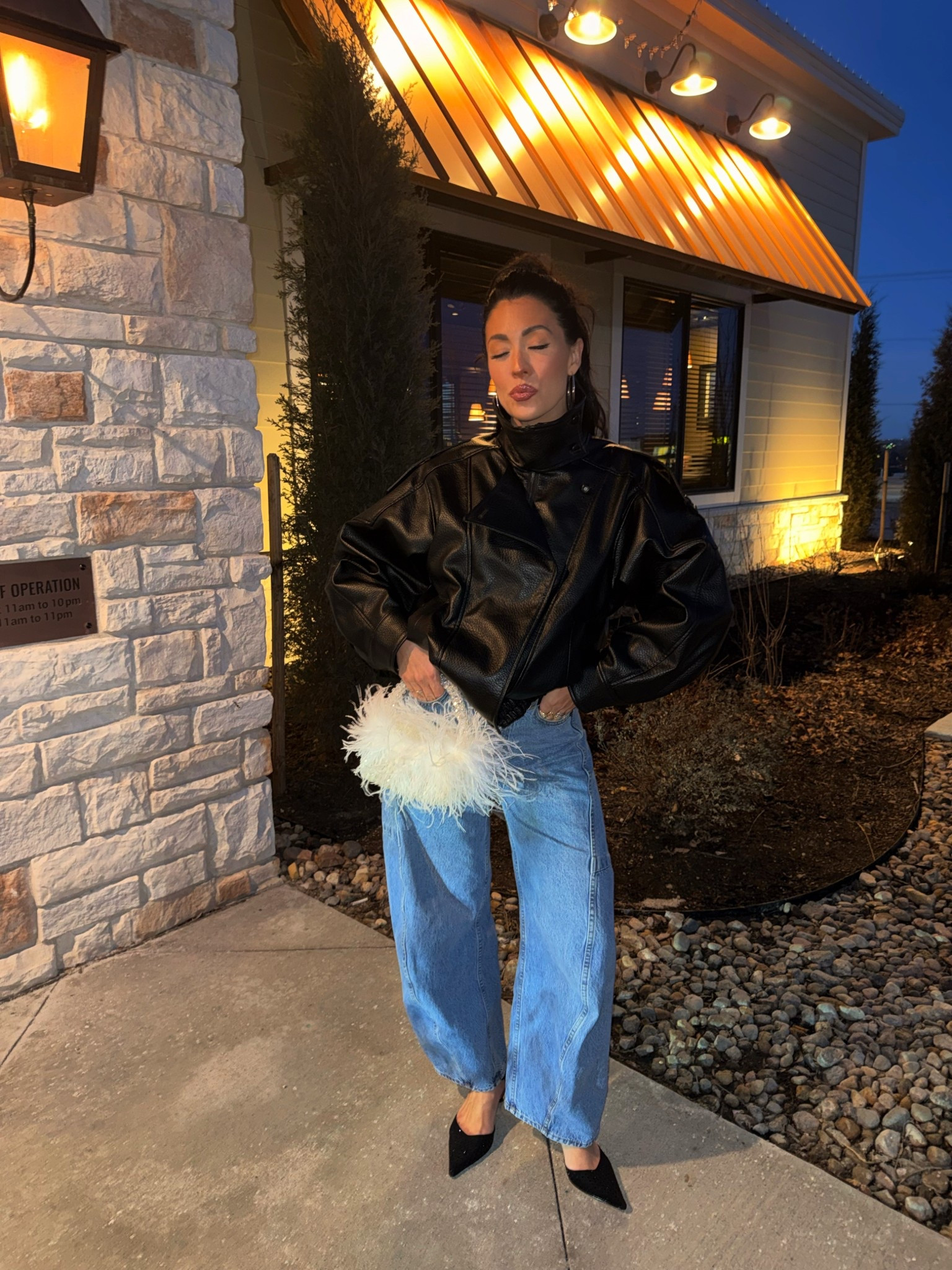 Last 2025 outfit! 
Faux leather jacket size small
Amazon purse 
Barrel jeans size 25
Amazon heels 

#LTKHoliday 

#LTKSeasonal #LTKSaleAlert