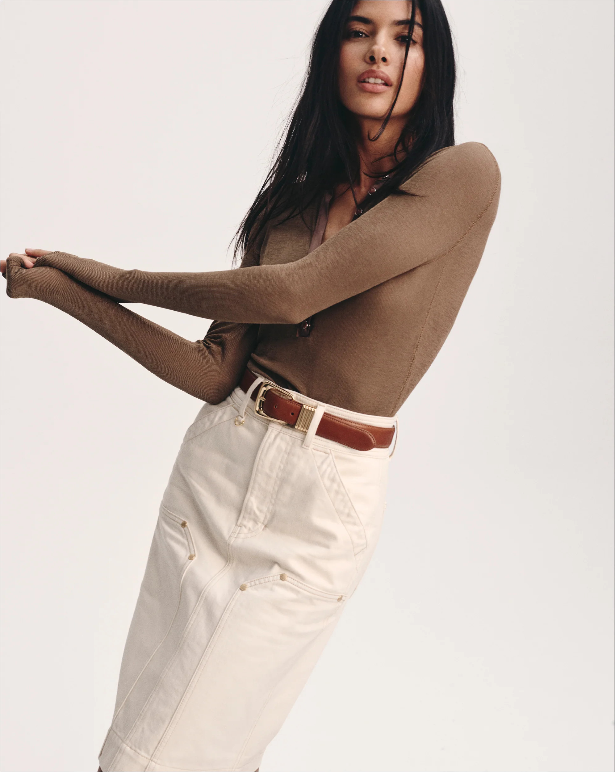 Rian Denim Midi Skirt in Ecru | Veronica Beard | Veronica Beard