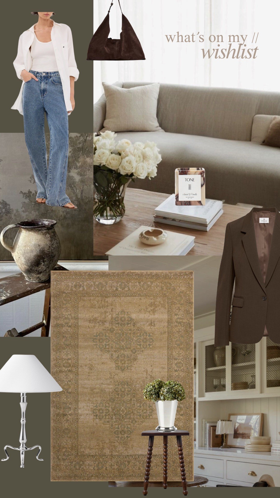 Spring denim, wide leg denim, spring outfits, brown blazer, aritzia blazer, brown suede, area rugs, neutral rugs, silver lamp, candle, home decor, spring home decor

#LTKSeasonal #LTKHome #LTKStyleTip