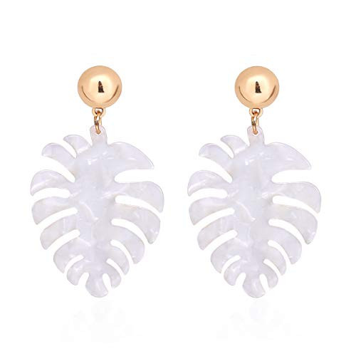 Acrylic Earrings For Women Statement Palm Leaf Earrings Resin monstera Drop Dangle Earrings Fashion Jewelry (White) | Amazon (US)
