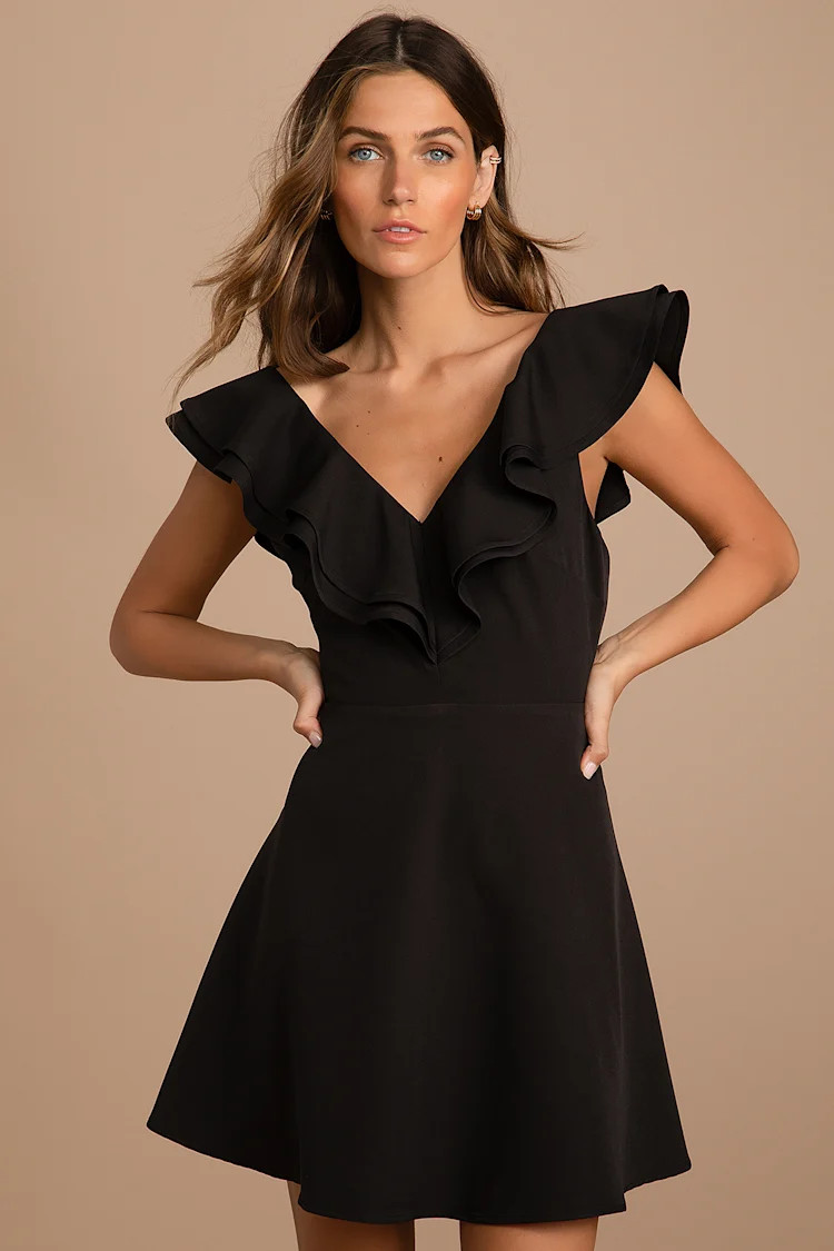 Divine Darling Black Ruffled Skater Dress | Lulus