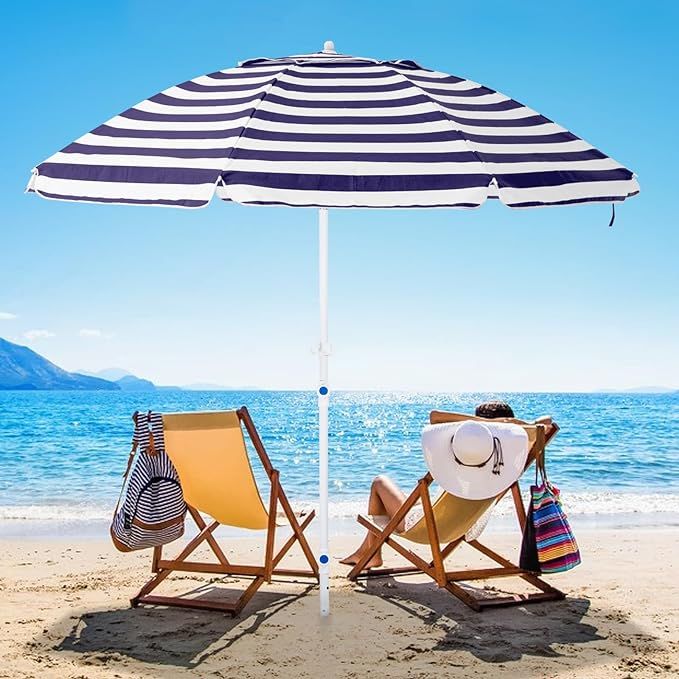 JEAREY 8.5FT Beach Umbrella for Sand Portable Outdoor Beach Umbrella with Sand Anchor Fiberglass ... | Amazon (US)