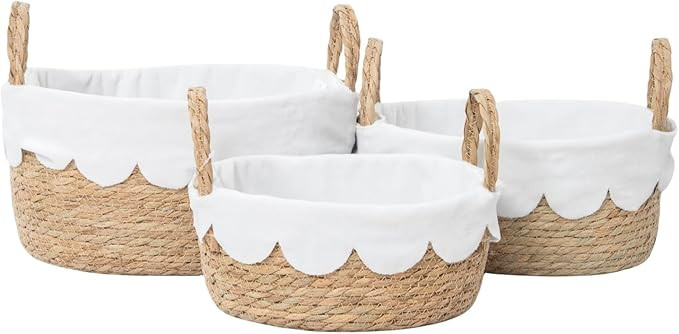 Handmade Seagrass Wicker Storage Basket with Handles & Removable Liner,Eco-Friendly Oval Woven Sh... | Amazon (US)