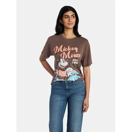 Mickey Mouse Women's Washed Graphic Tee with Short Sleeves, Sizses XXS-XXL | Walmart (US)