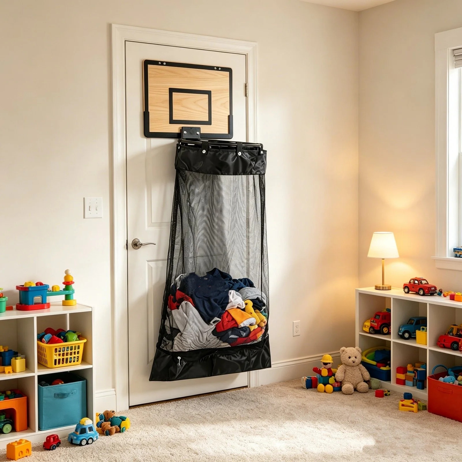 Over The Door Basketball Laundry Hamper, Mesh Hanging Clothes Basket with Wood Grain Backboard, L... | Walmart (US)