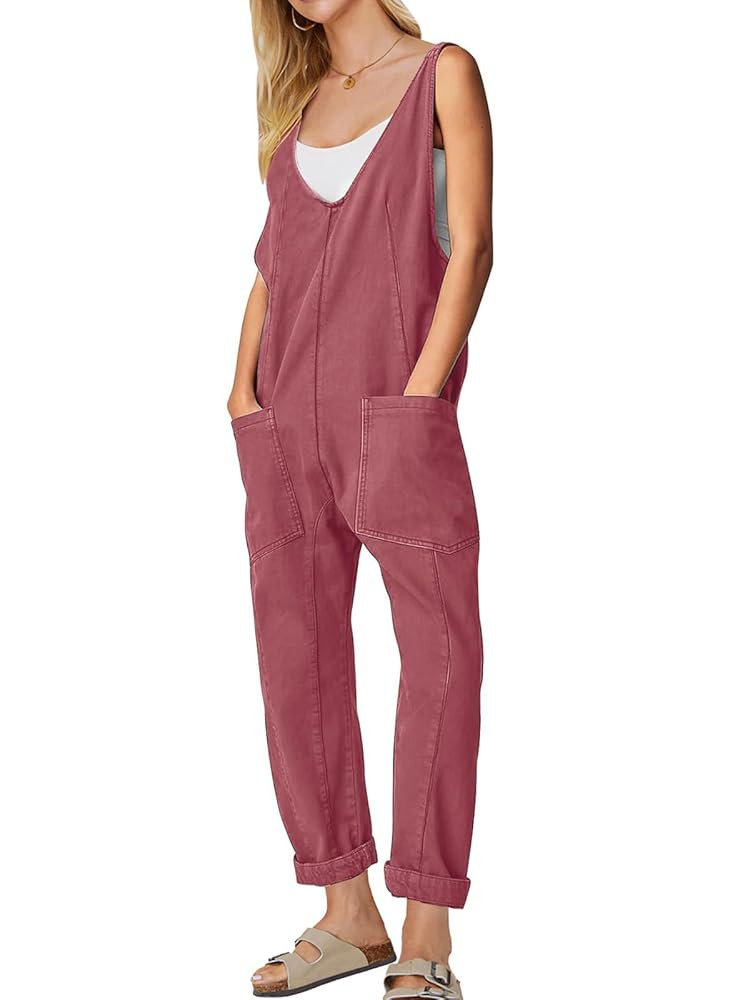 EXLURA Womens High Roller Denim Bib Jumpsuits Casual Loose Sleeveless Baggy Overalls Jeans Pants ... | Amazon (US)