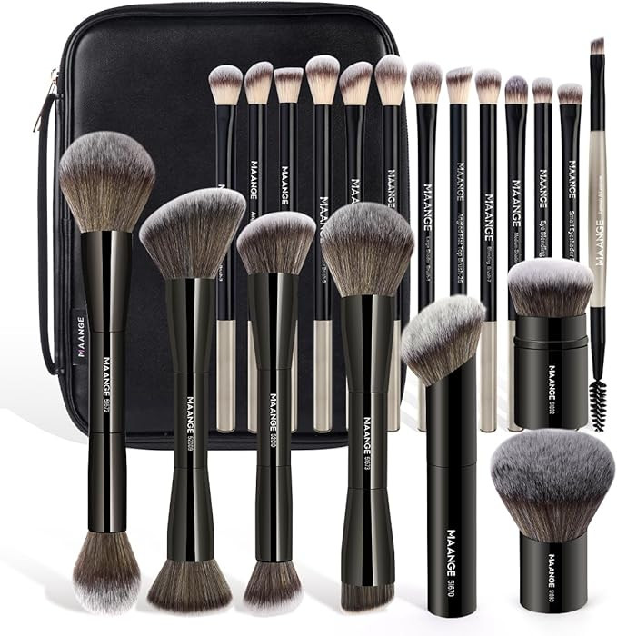 MAANGE 20 PCS Makeup Brush Set with Bag, Double-ended Kabuki Brush Foundation Contour Brush for L... | Amazon (US)