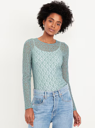 Long-Sleeve Lace Crew-Neck Top | Old Navy (US)