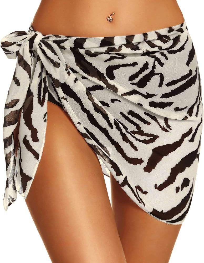 Swimsuit Coverups for Women Sarong Beach Bikini Wrap Sheer Short Skirt Chiffon Scarf for Swimwear | Amazon (US)