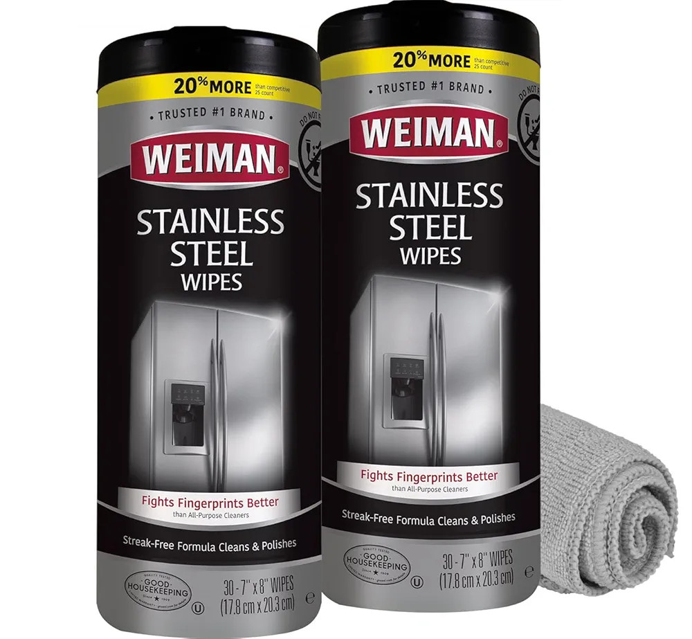 Weiman Stainless Steel Cleaner and Polish Wipes Bundle with Microfiber Cloth-Removes Fingerprints... | Amazon (US)