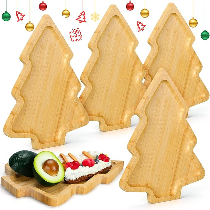 Sliner 4 Pieces Christmas Dishes Christmas Tree Shaped Wooden Appetizer Tray Wood Candy Tray Xmas... | Amazon (US)