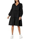 The Drop Women's Jade Loose Balloon Long Sleeve Tiered Poplin Dress, Black, XS | Amazon (US)
