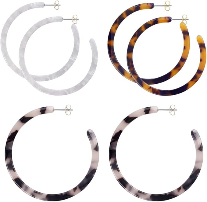 Acrylic Hoop Earrings for Women Resin Tortoise Shell Earring for Girls Lightweight 2.0 Inch | Amazon (US)