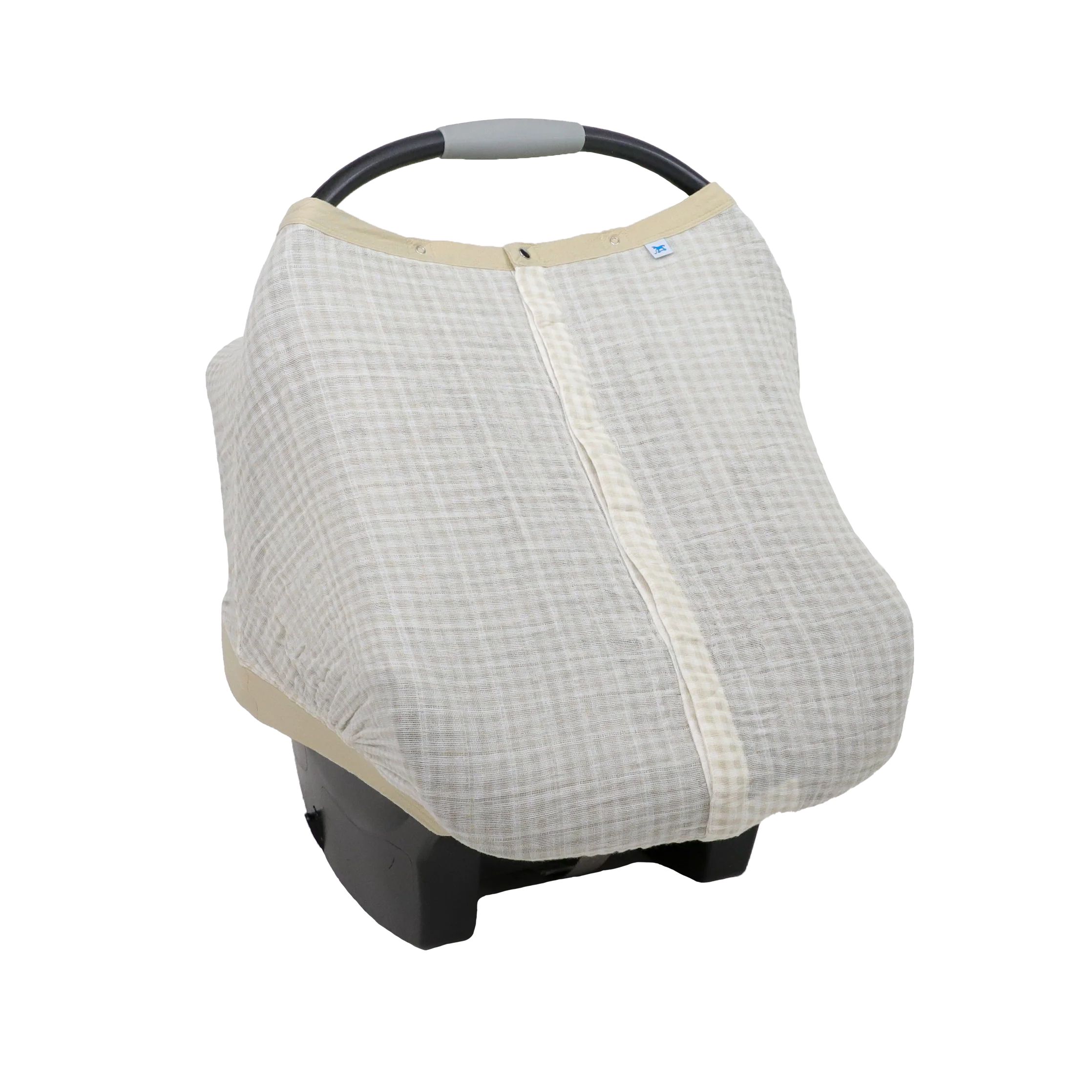 Cotton Muslin Car Seat Canopy - Tan Gingham | Little Unicorn