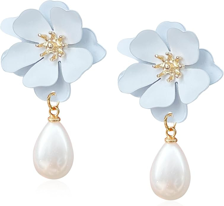 Bohemian Daisy Flower Matte Floral Petal Pearl Drop Dangle Earrings Layered Tiered for Women | Amazon (US)