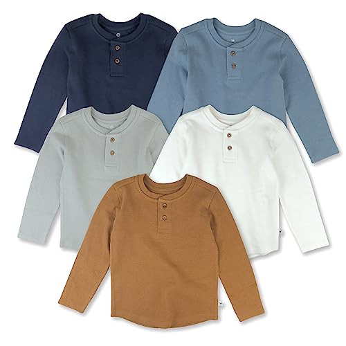 HonestBaby Boys' Baby Toddler & Kid Waffle Henley 100% Organic Long Sleeve Shirts (5-Pack) | Amazon (US)