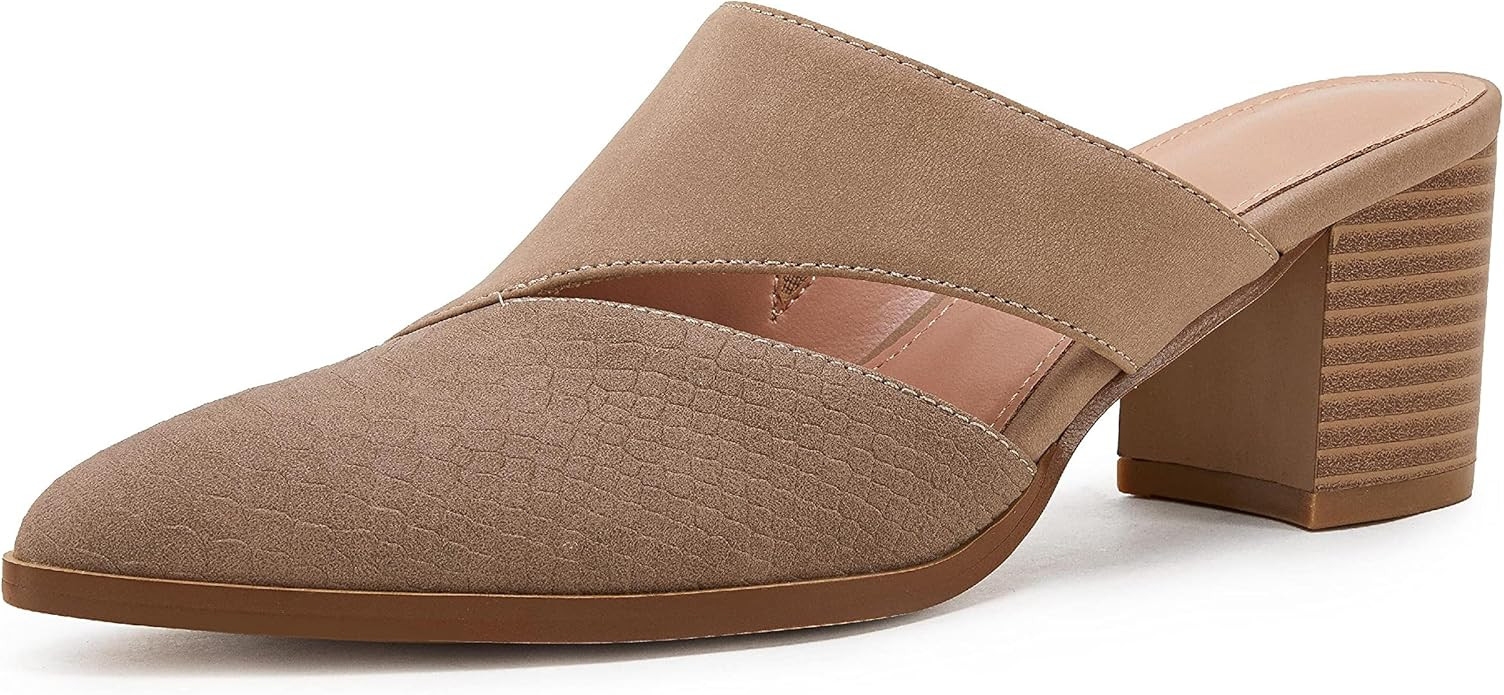 Syktkmx Women's Cutout Backless Mules Slip On Closed Toe Chunky Stacked Heeled Sandals | Amazon (US)