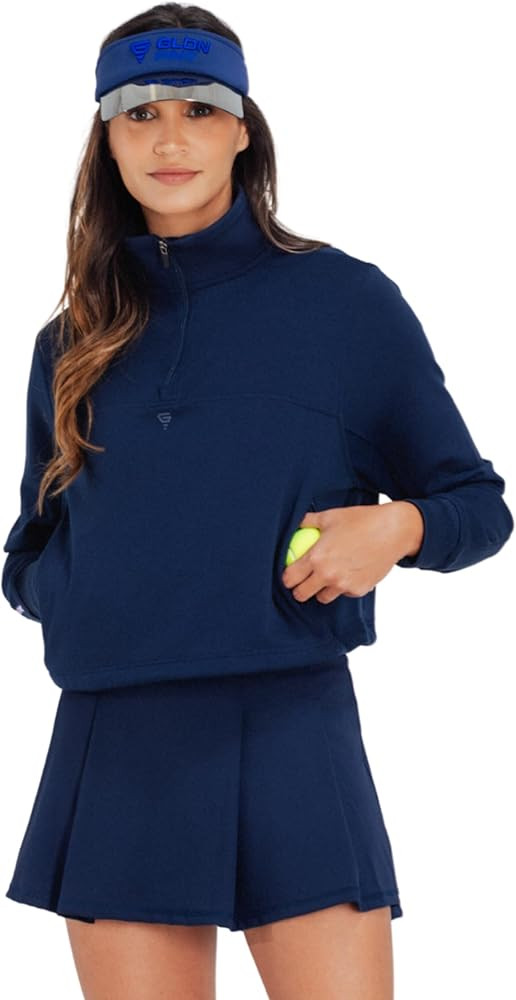 Women’s Track Sweatshirt, Cropped Quarter-Zip Mock Neck Jacket with Adjustable Hem & Rubber Log... | Amazon (US)