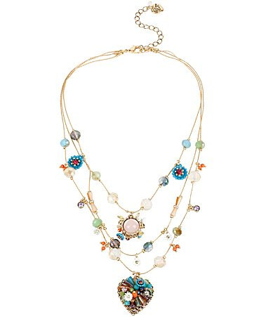 Betsey Johnson Bead Flower Heart Illusion Necklace - Multi | Dillard's