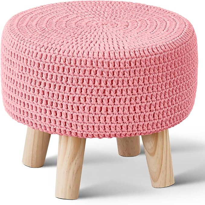 Wimarsbon Pouf Ottoman, 100% Cotton Knitted Boho Footstool, Round Footrest with Non-Skid Wood Leg... | Amazon (US)