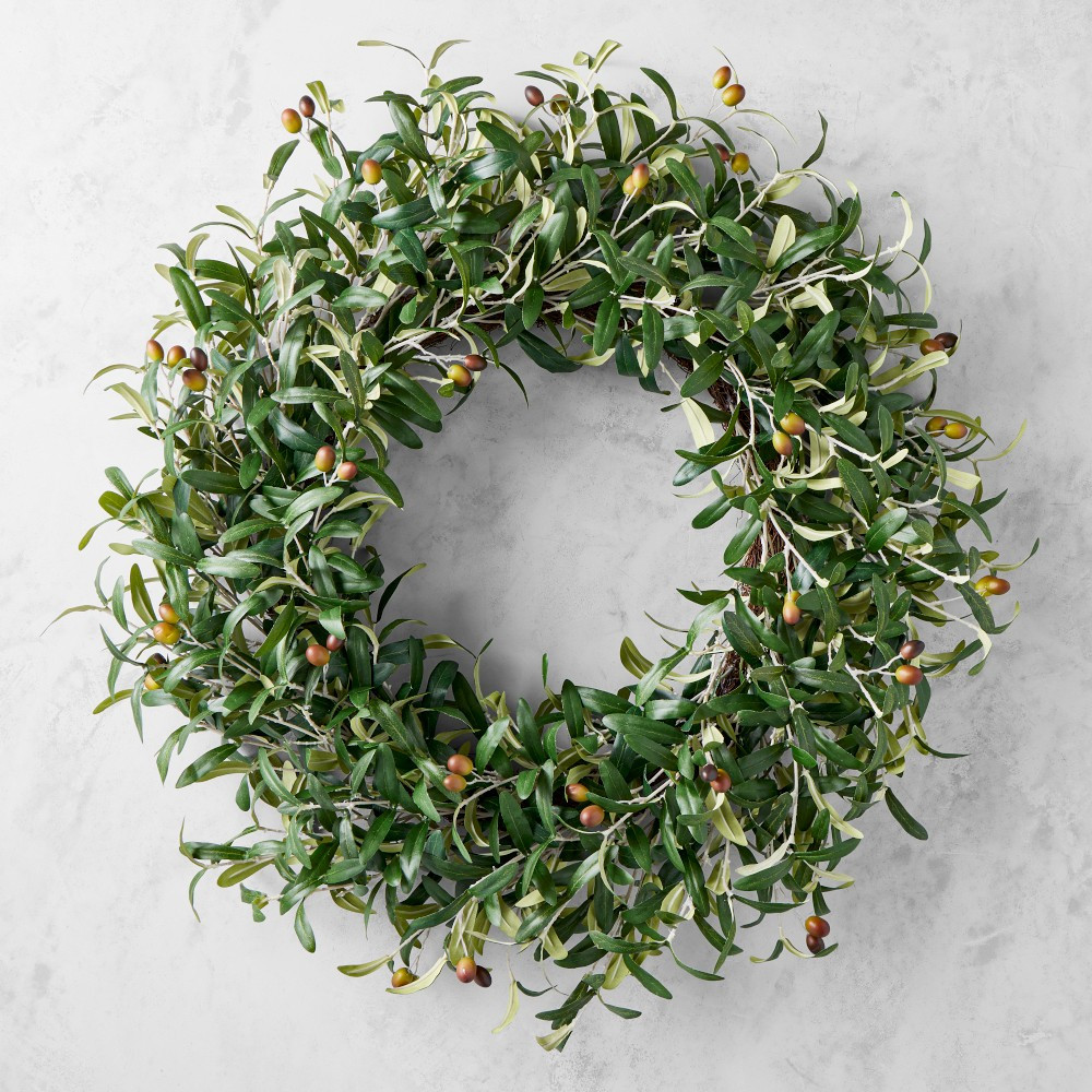 UV Protected Faux Olive Wreath & Garland | Williams-Sonoma