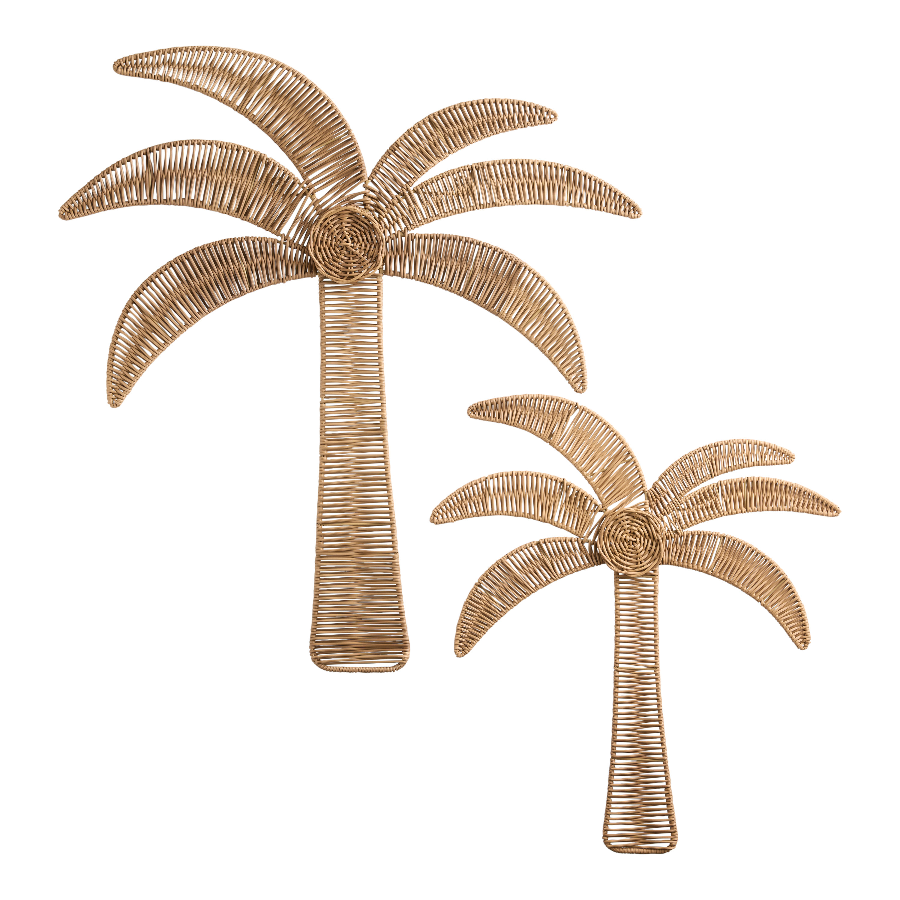 Natural Faux Rattan Palm Tree Outdoor Wall Decor 2 Piece | World Market