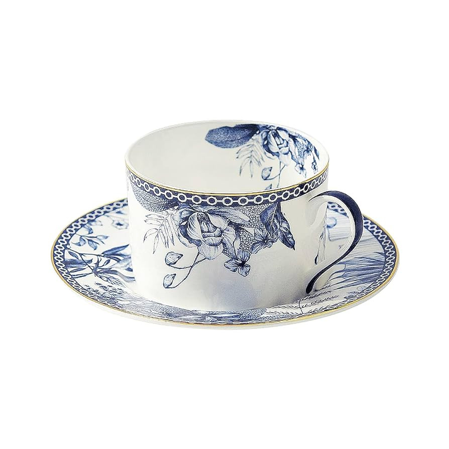 fanquare 6 oz Blue Floral Bone China Tea Cup with Saucer, Hand Print Procelain Cups for Tea Party... | Amazon (US)