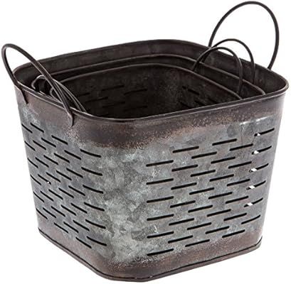 Dark Galvanized Metal Square Olive Buckets, Set of 3 | Amazon (US)