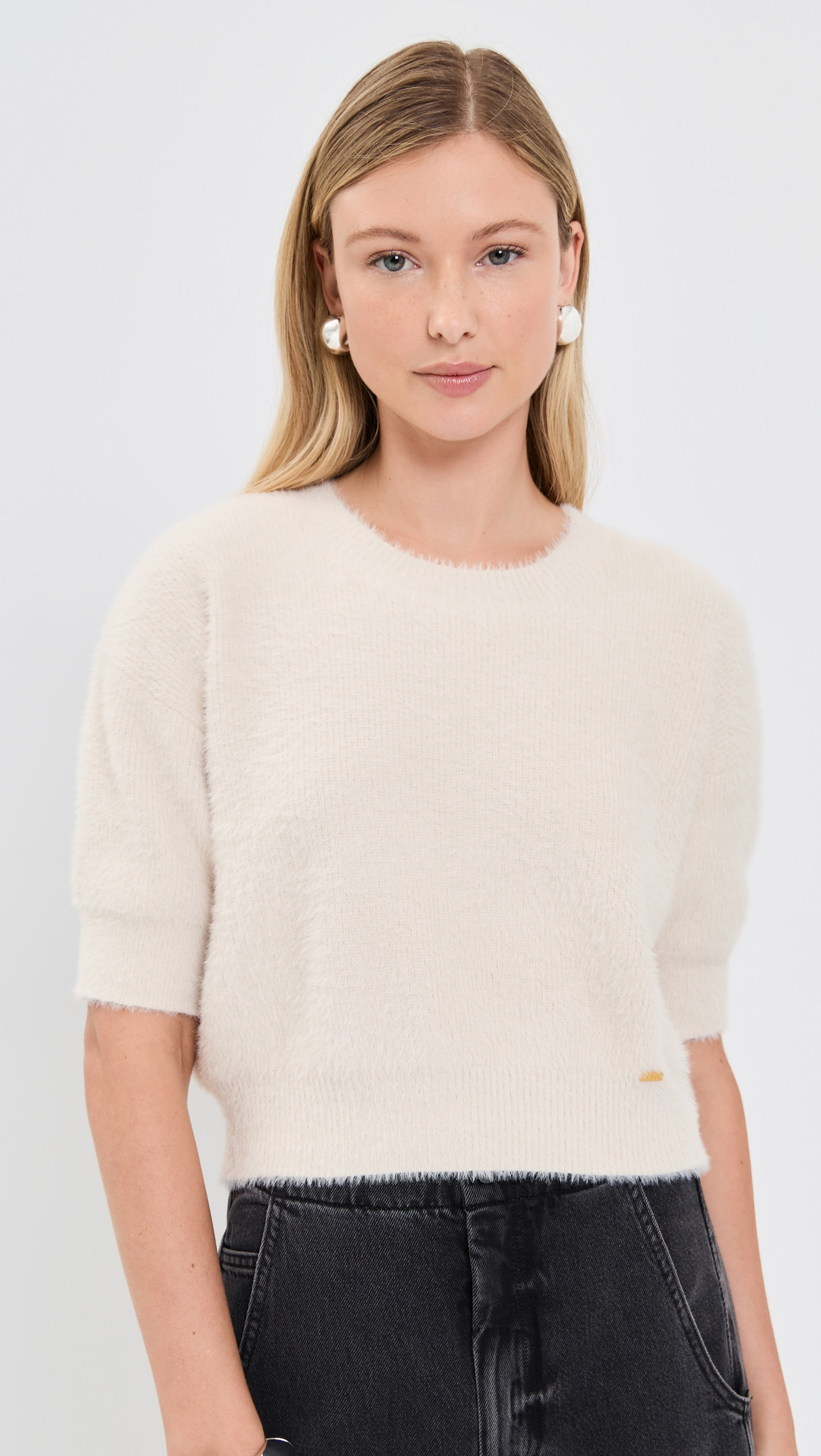 L'AGENCE Guinevere Crop Crew Sweater Vintage White L | Shopbop