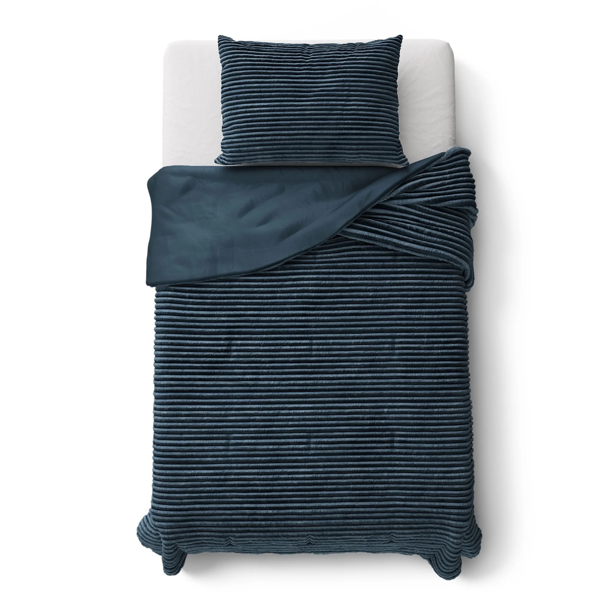 Mainstays Kids Dark Blue Solid Plush Ribbed Corduroy Comforter Set, Twin, 2 Pieces | Walmart (US)