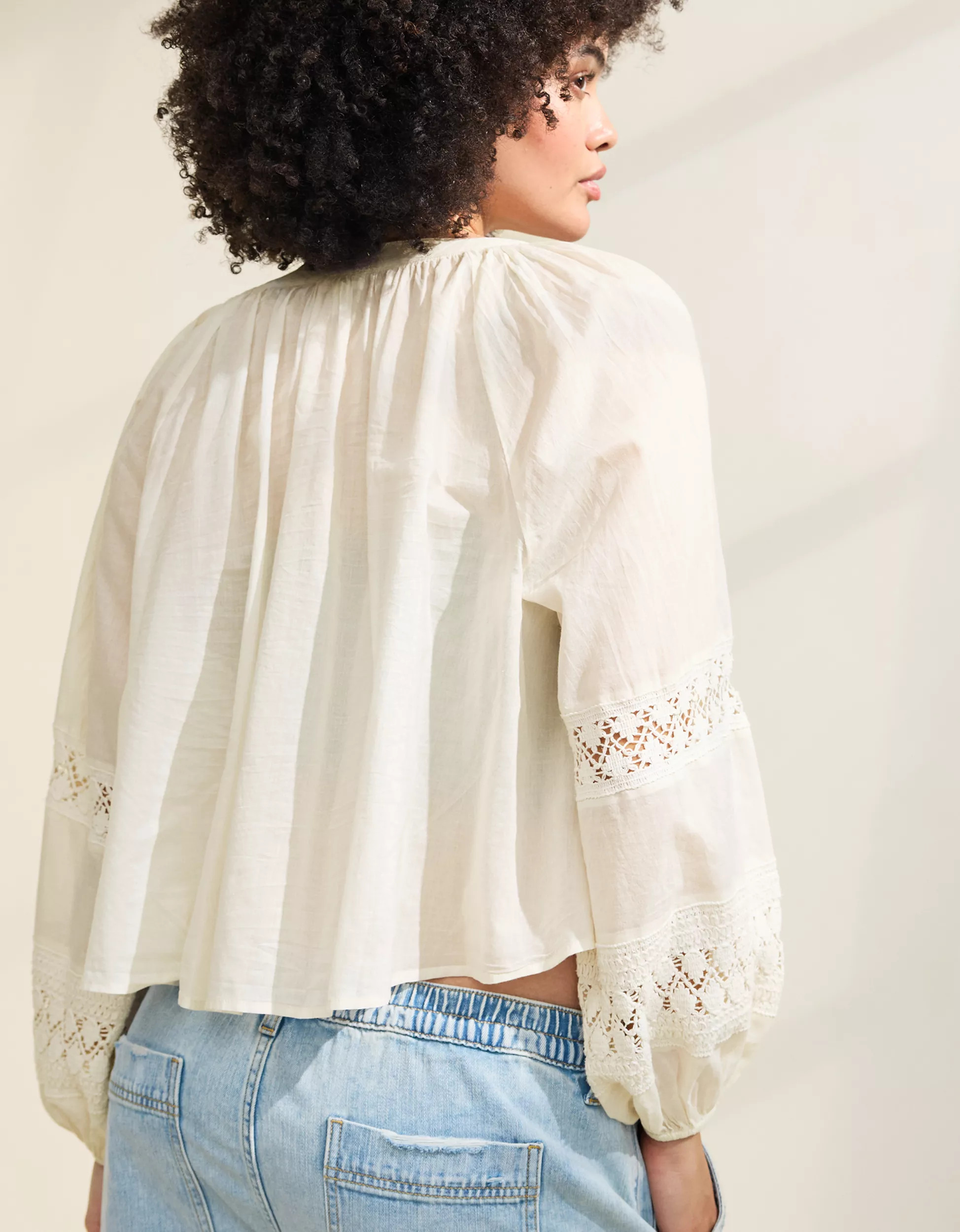 Aerie Long Sleeve Crochet Button Down Shirt | American Eagle Outfitters (US & CA)