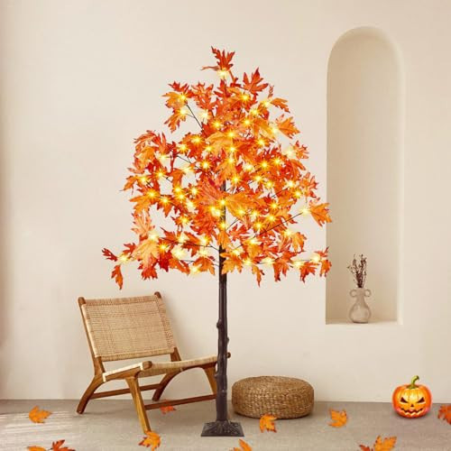 5FT Lighted Maple Tree 100 LED Artificial Fall Tree for Home Decorations | Amazon (US)