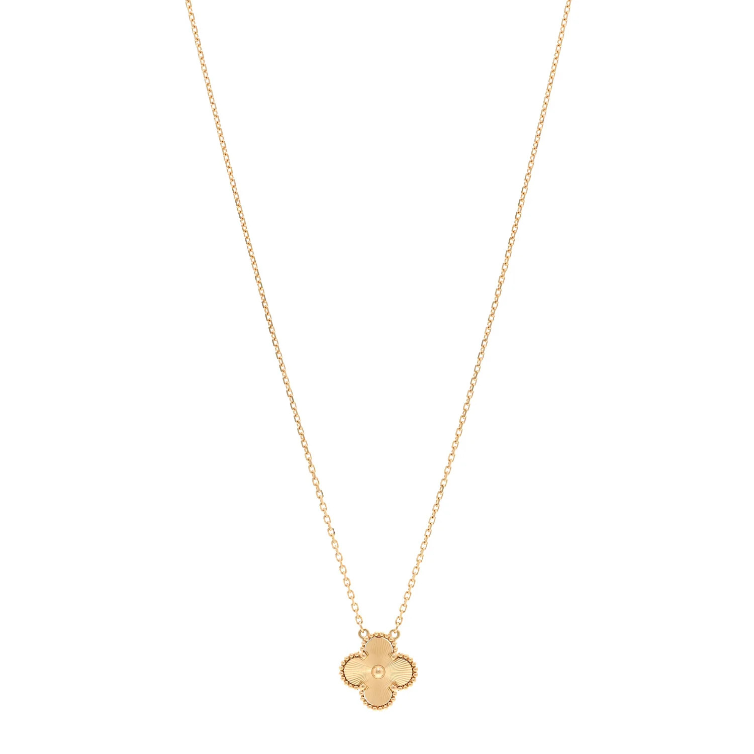 18K Yellow Gold Guilloche Vintage Alhambra Pendant Necklace | FASHIONPHILE (US)