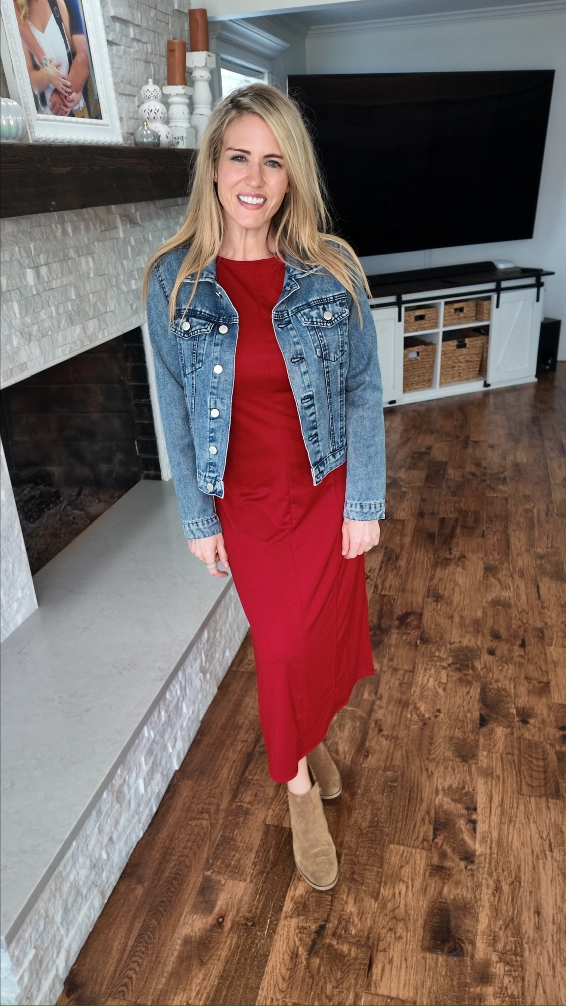 This red Target dress is so flattering and easy to style — I threw on a cropped denim jacket and neutral booties for a festive daytime look! 

#LTKHoliday #LTKSeasonal #LTKStyleTip