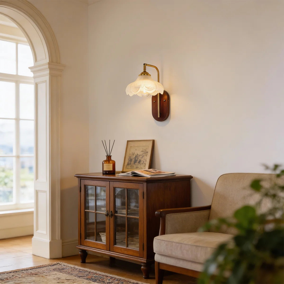 14In 1 - Light Tradictional Wall Sconce With Floral Glass Shade | Wayfair North America