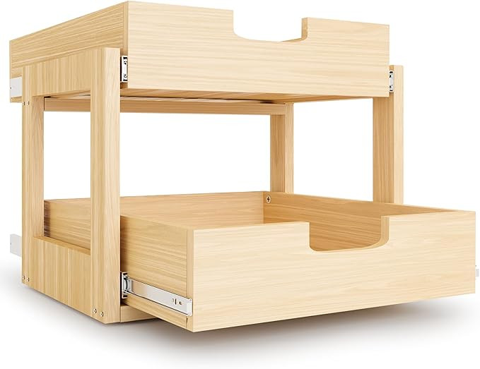 Pull Out Cabinet Organizer, 17''W×21''D×16''H Soft Close Slide Out Wooden Pull out Drawers, Dou... | Amazon (US)