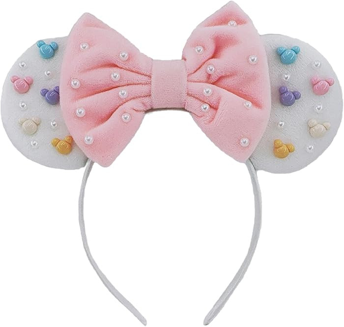 Mouse Ears Headbands With Cute Mouse Heads and Exquisite Pearls Decoration, Soft Flannel Ears & B... | Amazon (US)