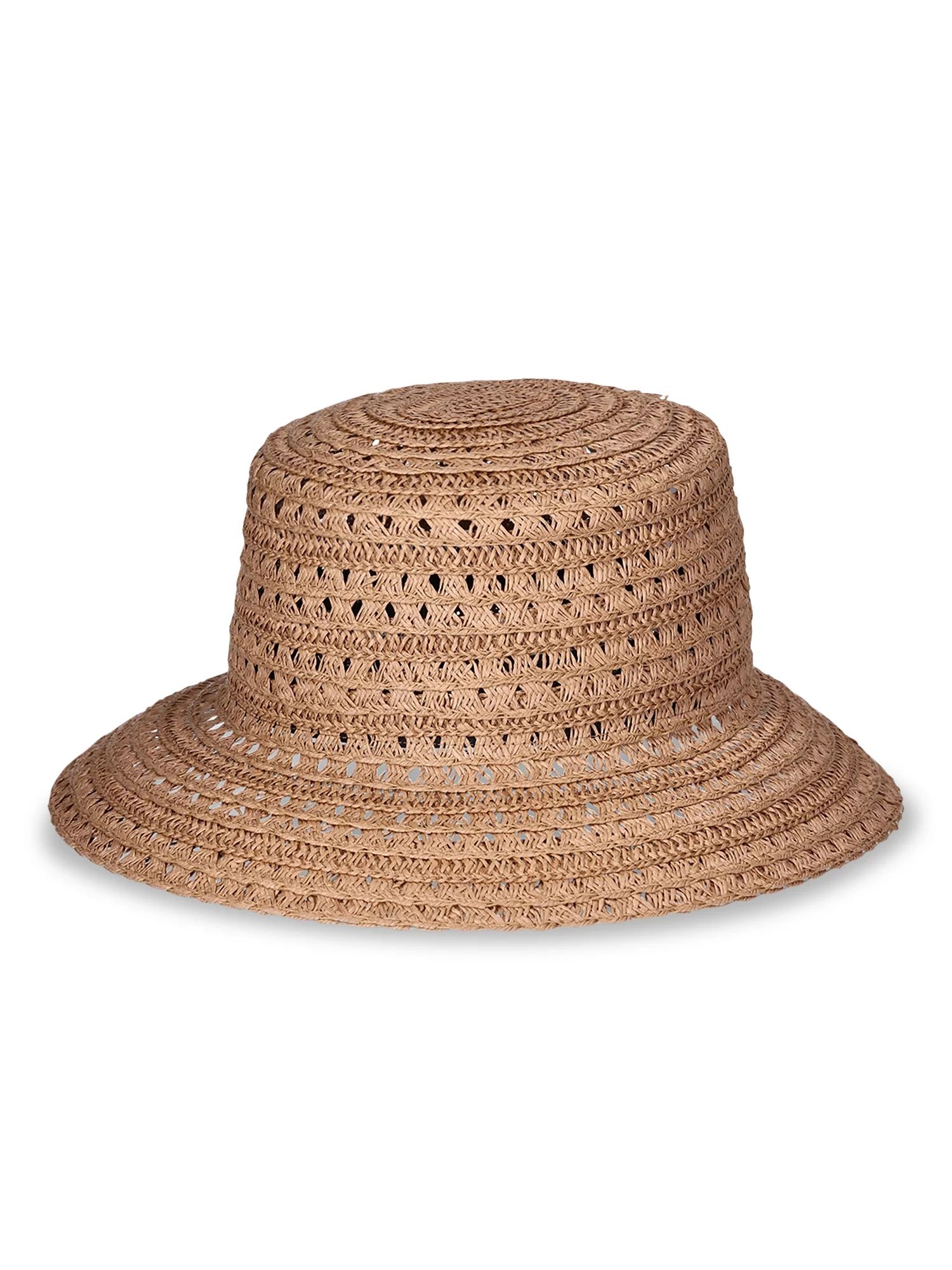 Time & Tru Women's Bucket Hat, Solid Color, Paper Straw Woven Construction, 1 Pack | Walmart (US)