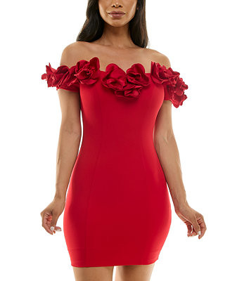 B Darlin Juniors' Rosette-Trim Scuba-Crepe Bodycon Dress - Macy's | Macy's