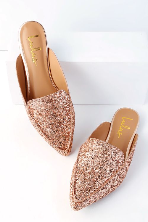 Joelle Rose Gold Glitter Loafer Slides | Lulus (US)