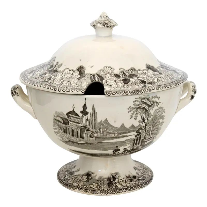 Antique Brown Staffordshire Soup Tureen | Chairish