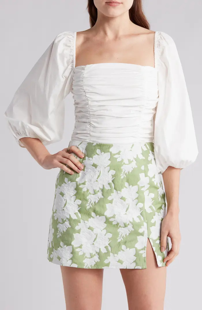 Gathered Puff Sleeve Stretch Cotton Top | Nordstrom Rack