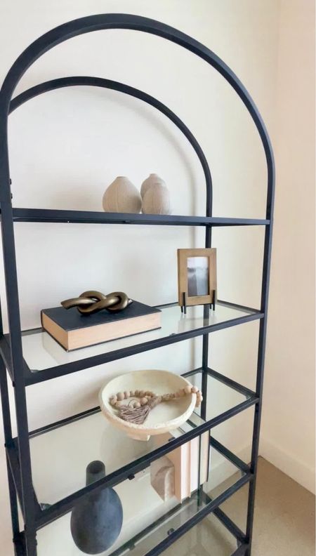 Shelf styling, arched shelf, decor, vases, books, home staging

#LTKhome #LTKstyletip