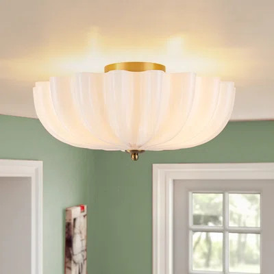 3-Light Opal Pleated Glass Semi-Flush Mount | Wayfair North America